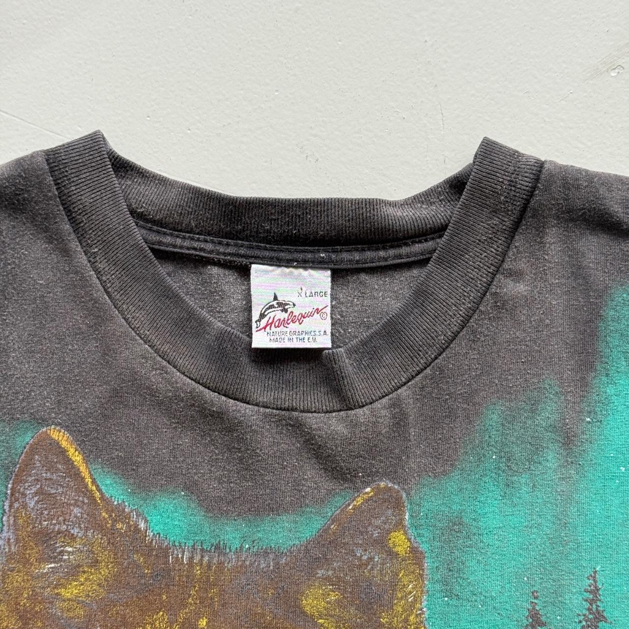 Faded Black Wolf 90s Vintage Graphic T-Shirt - Large