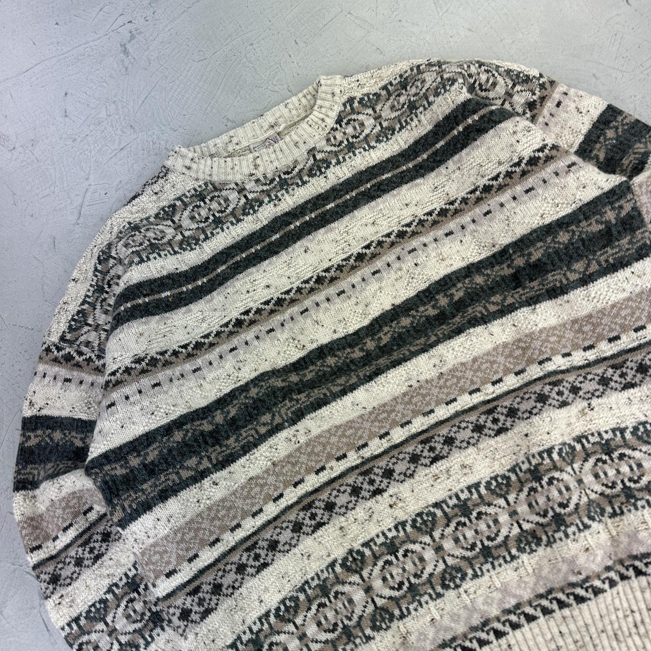 Cream / Grey 90's Woollen Knitted Sweatshirt - XL