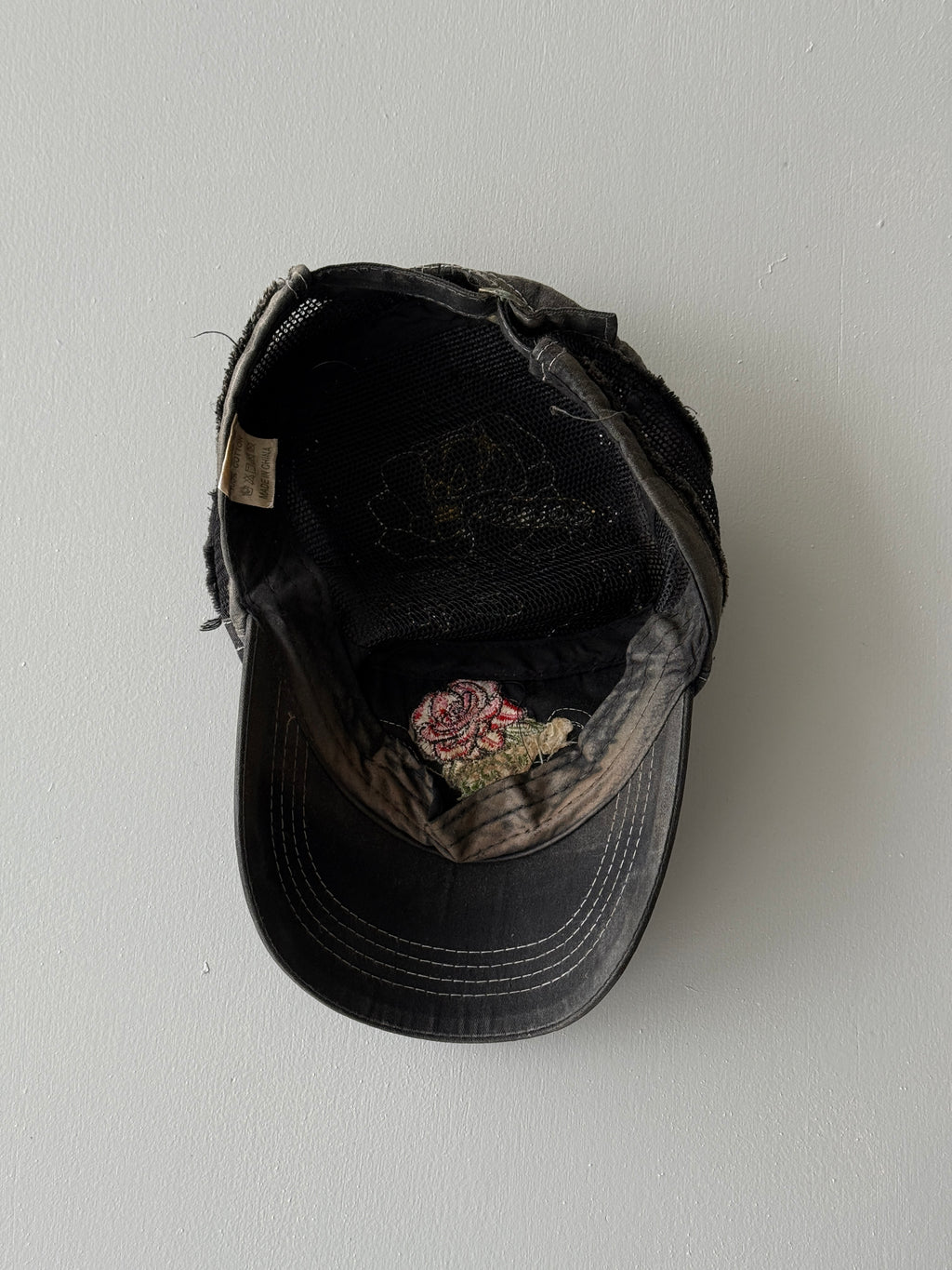 Grey Rose Studded Distressed Y2K Cadet Cap Military Style 00's Grunge Aesthetic
