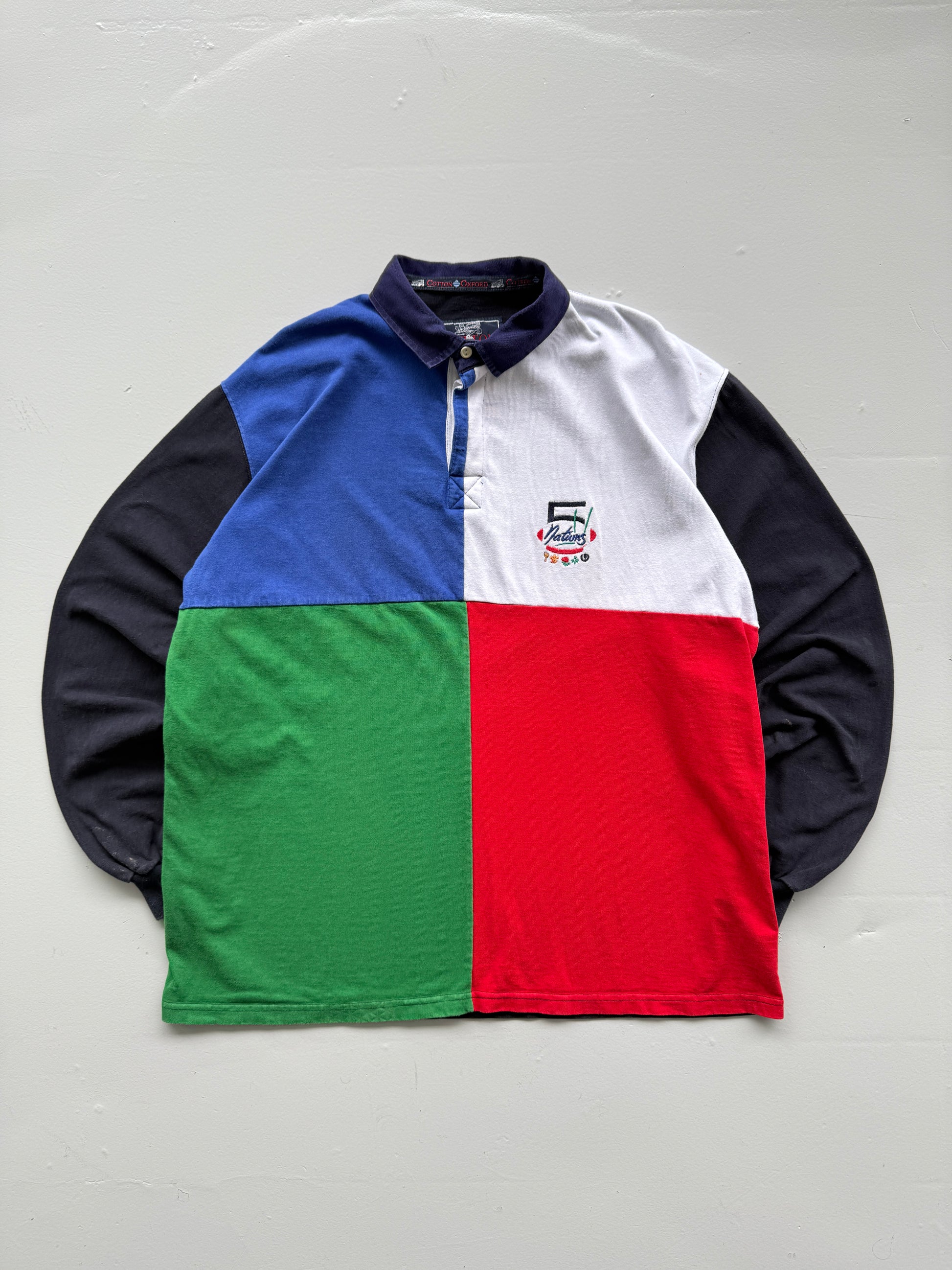 Navy Blue Five Nations 90's Vintage Long Sleeve Rugby Polo Jersey - XL