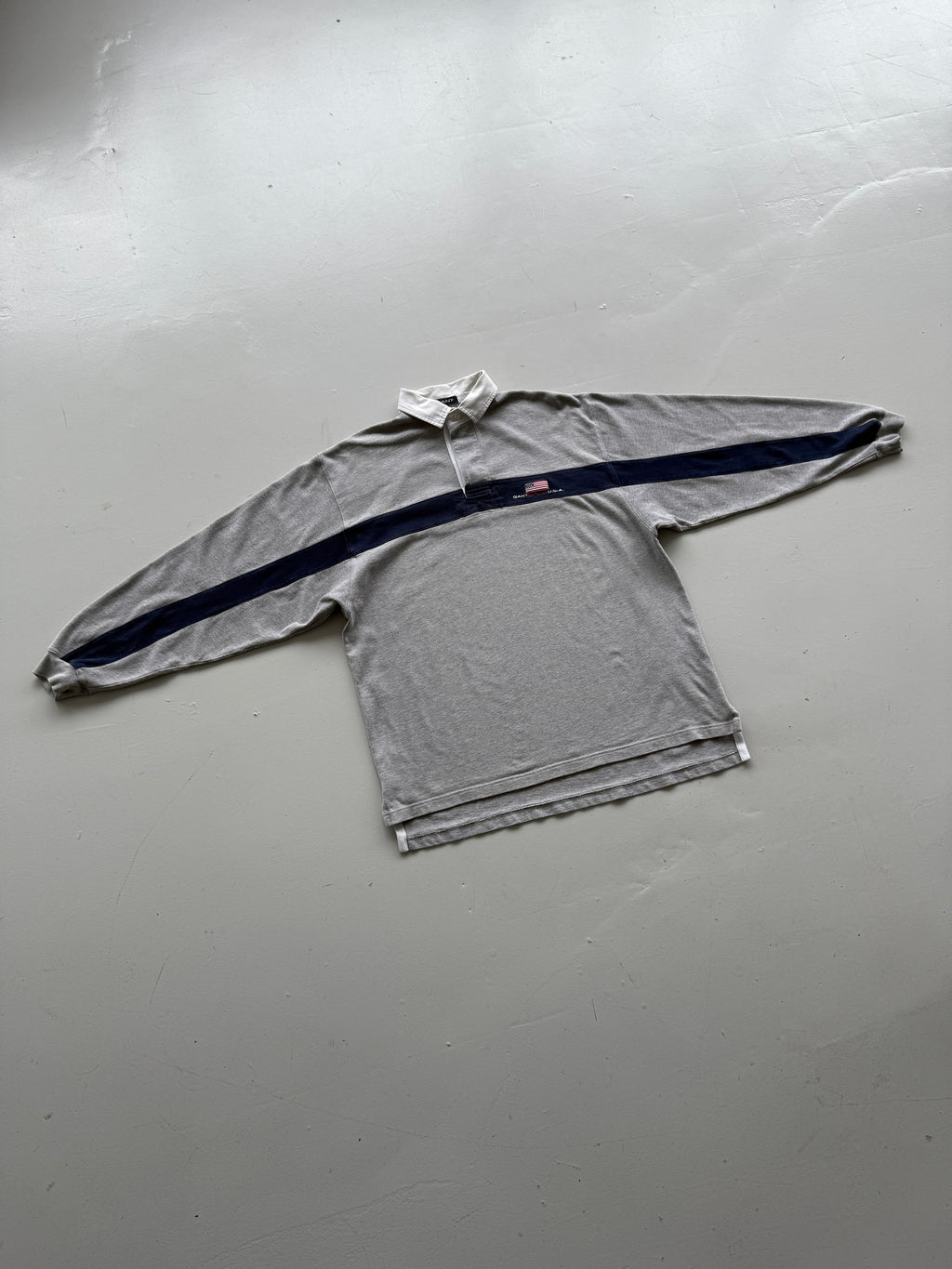 Grey Gant 90's Vintage Long Sleeve Rugby Jersey Polo Shirt - XL