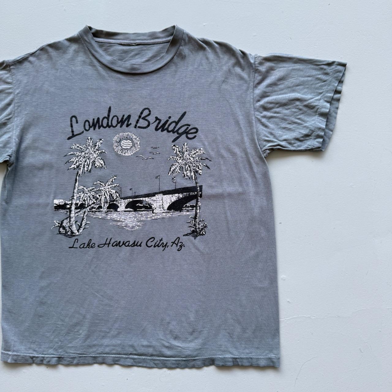 Blue Grey Overdyed London Bridge 90's Tourist Vintage T-shirt - Large