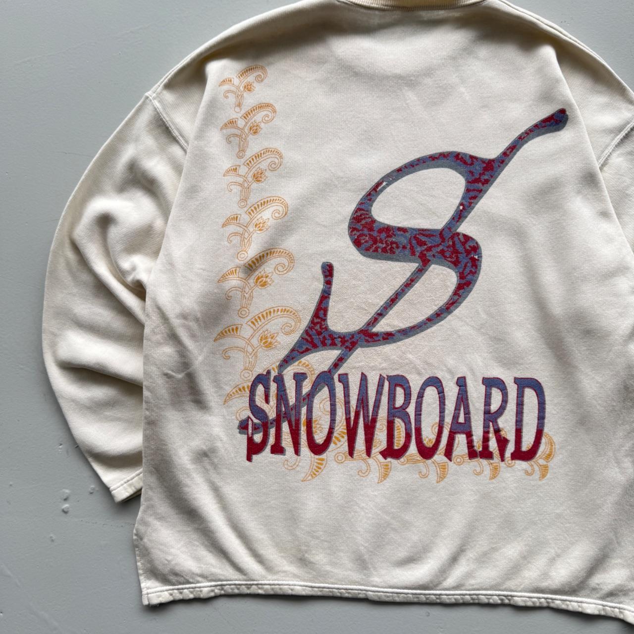 White Cream 90s Vintage Snowboard Graphic Sweatshirt - Medium