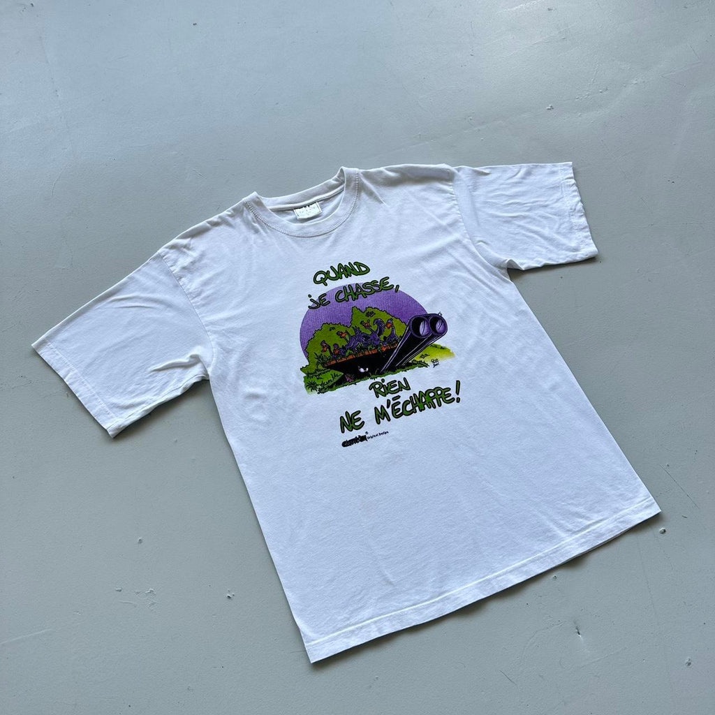 White Novelty Ducks French Cartoon Vintage 90's T-shirt - Large