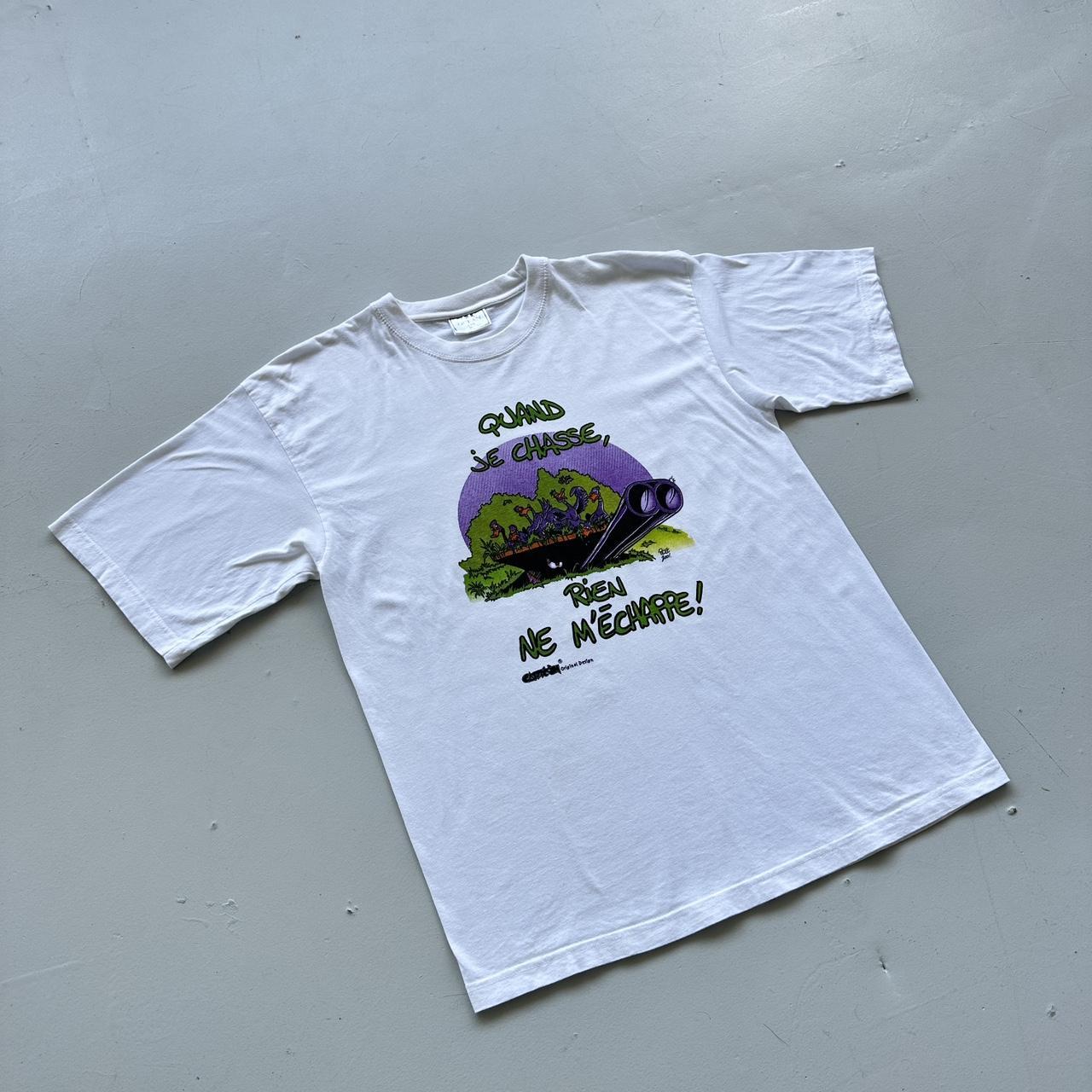 White Novelty Ducks French Cartoon Vintage 90's T-shirt - Large