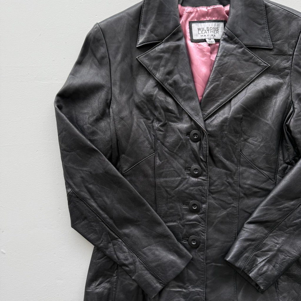 Black Leather Blazer Vintage Y2K 00s Jacket - Womens Medium Size 10