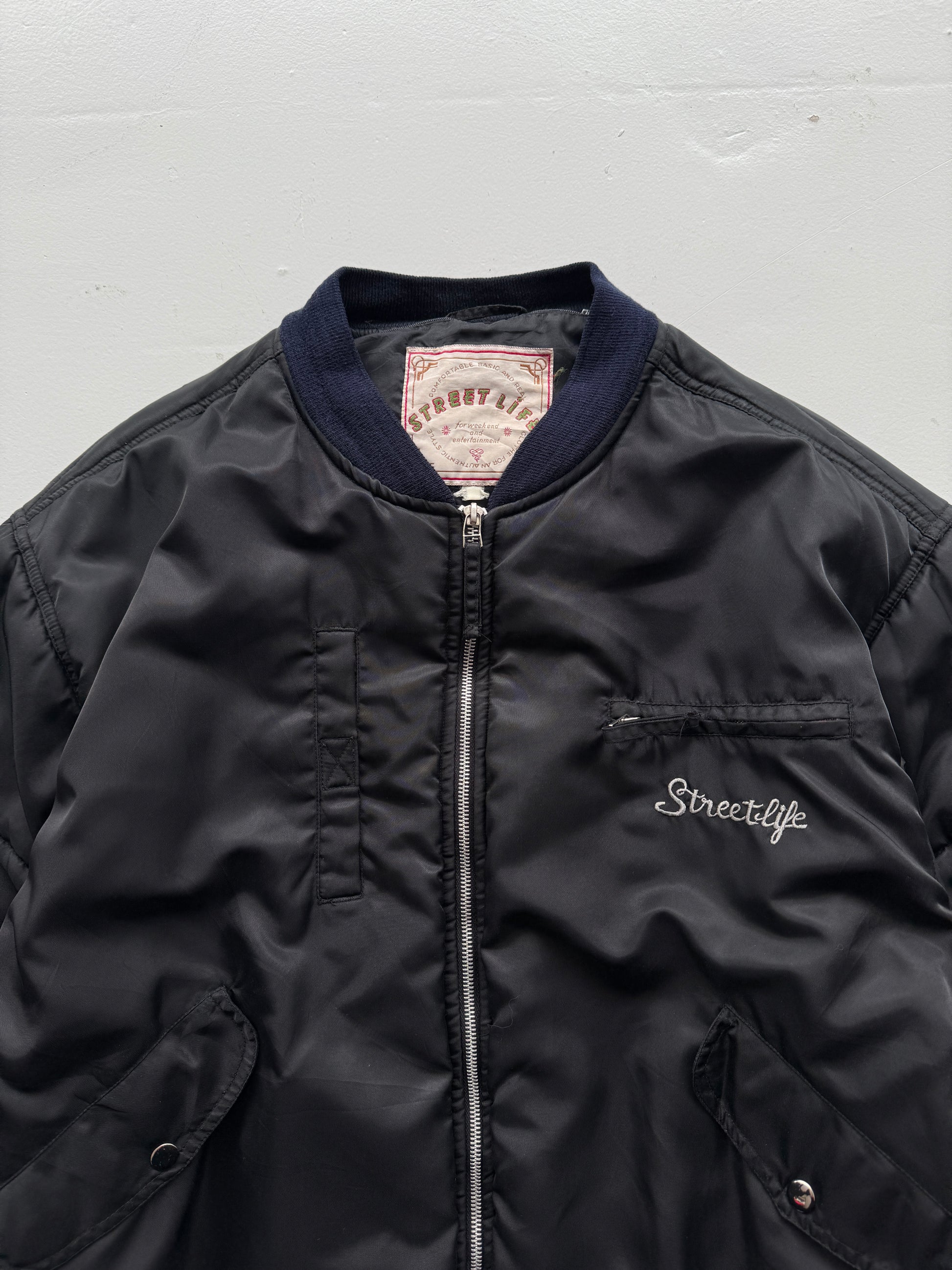 Black Street Life 90's Vintage Puffer Bomber Jacket - XL