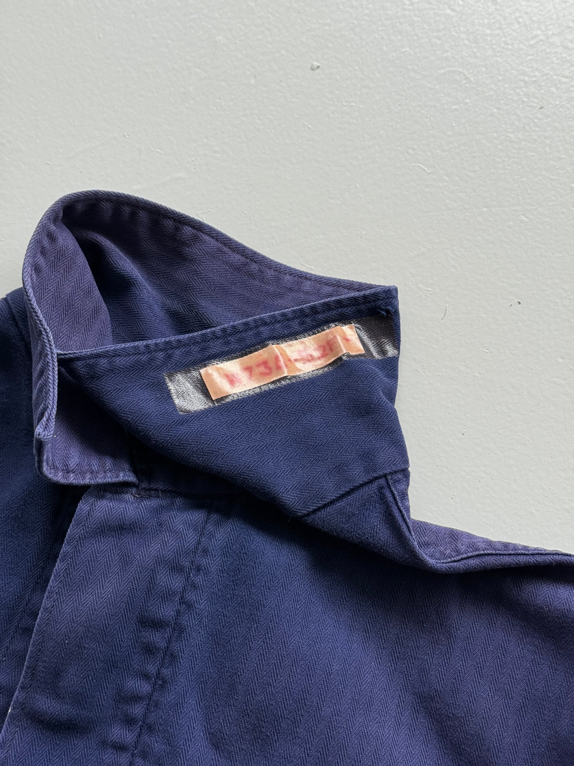 Navy Blue French Chore Jacket 80's Vintage Herringbone Workwear CH215 - Small