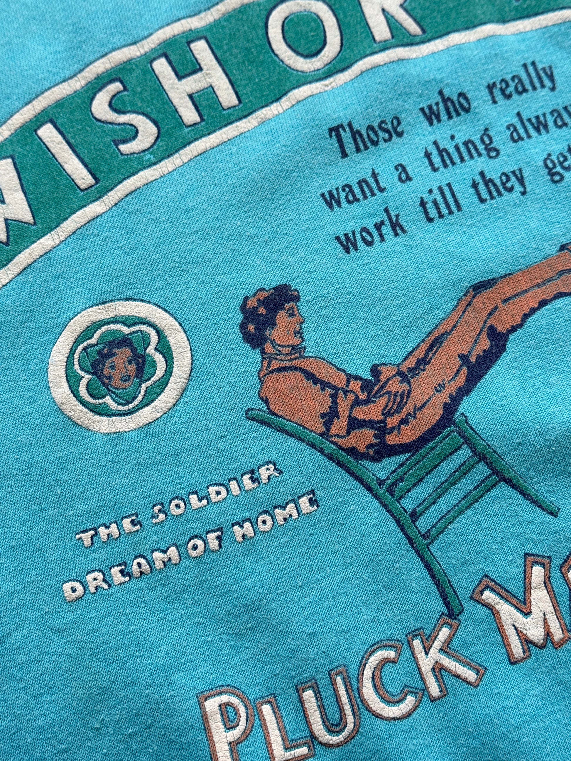 Light Blue Wish or Work 80's Vintage Graphic Sweatshirt Jumper - Large