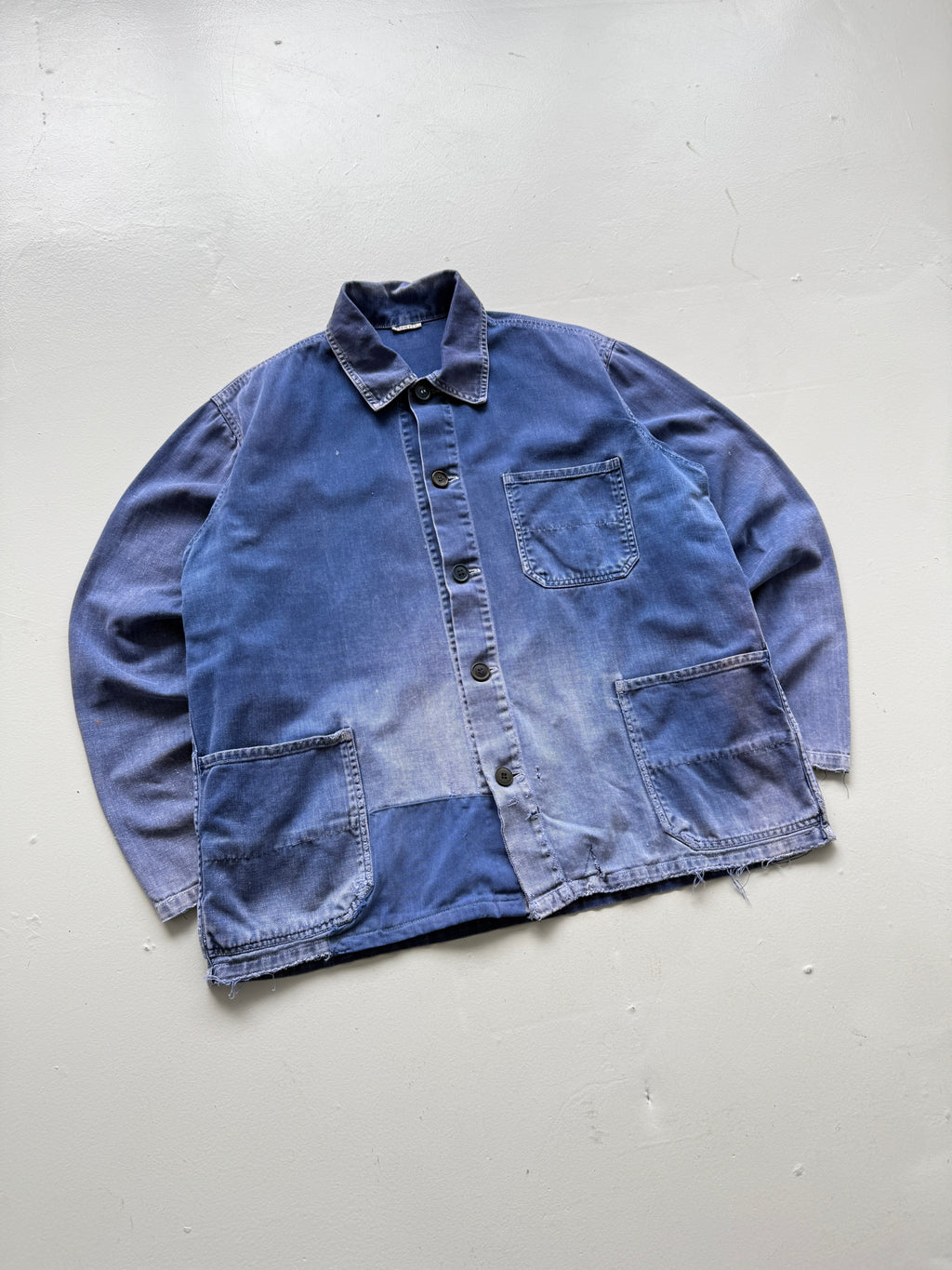 Faded Blue French Vintage Workwear Chore Jacket CH394 - Small