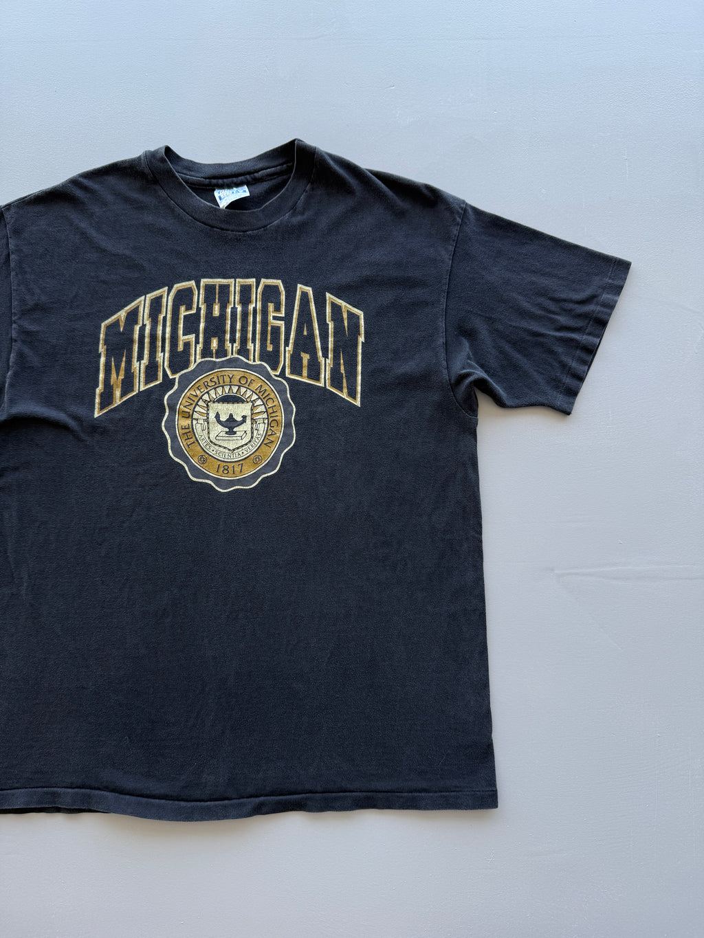 Black University of Michigan 90's Vintage Single Stitch Graphic T-Shirt - Large