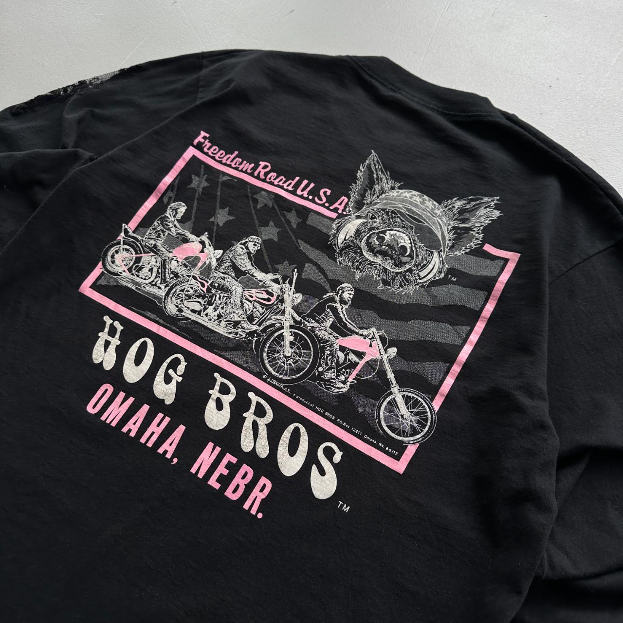 Black Floral Long Sleeve Biker 90s Vintage T-shirt - Medium