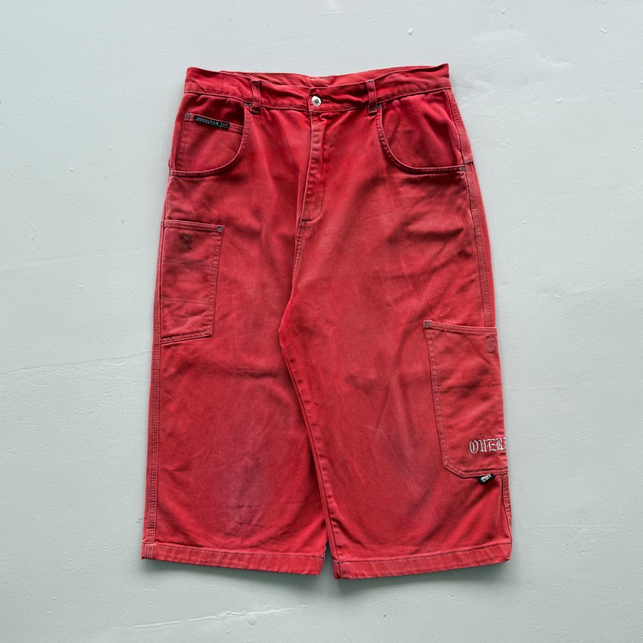 Red Overzeas Denim Y2K Hip-Hop Cargo Shorts - 32"