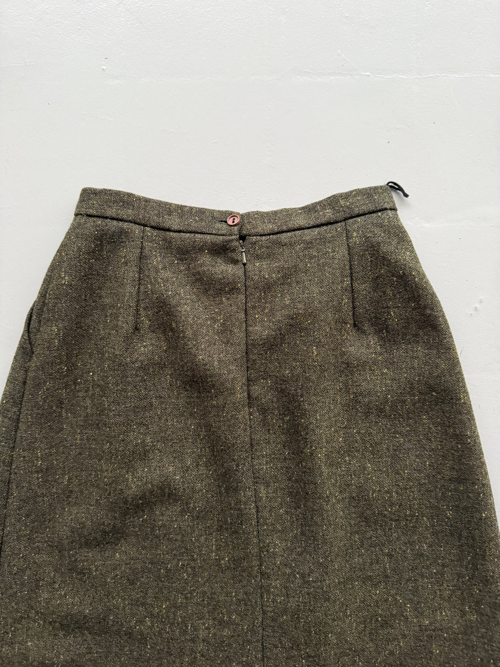 Dark Green Woollen 80's Vintage Midi High Waisted Pleated Pencil Skirt - UK 12