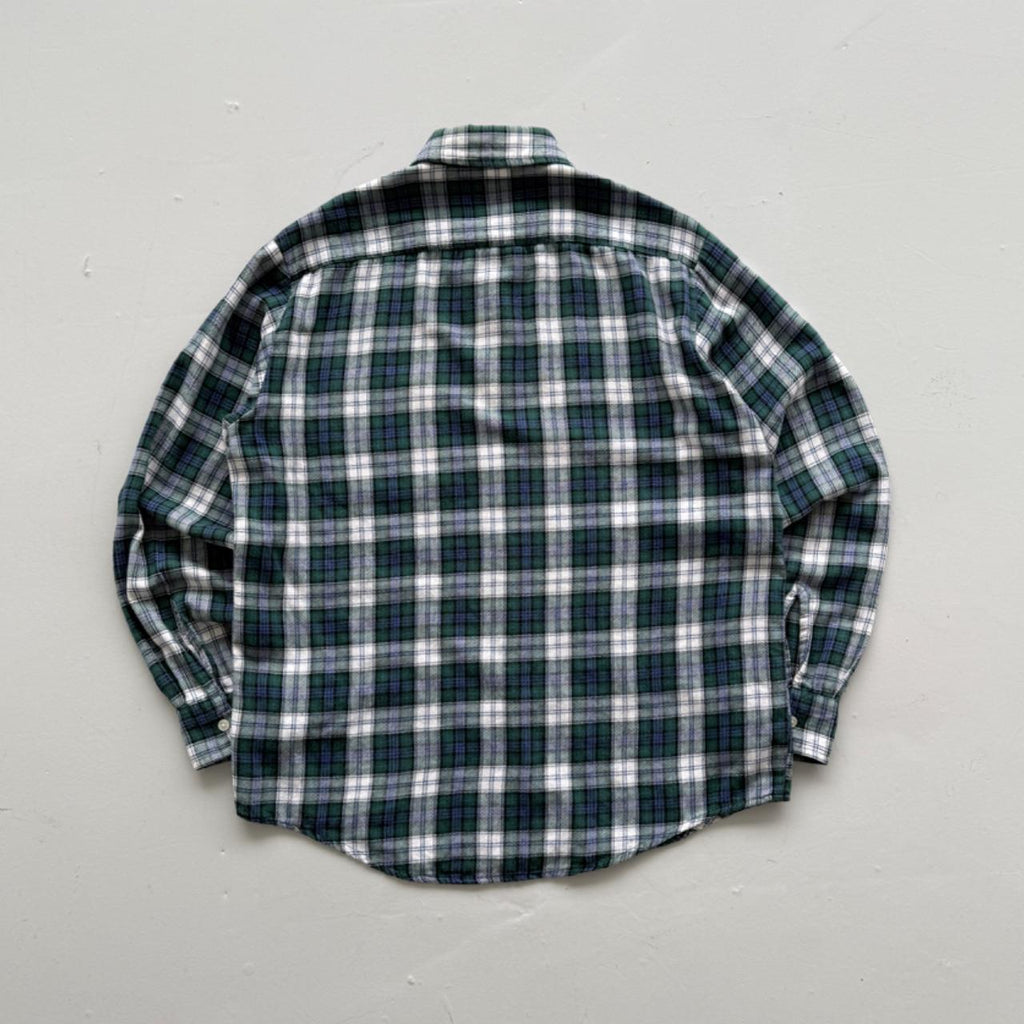 Green and Blue Checkered Long Sleeve 90s Vintage Flannel Shirt - Large