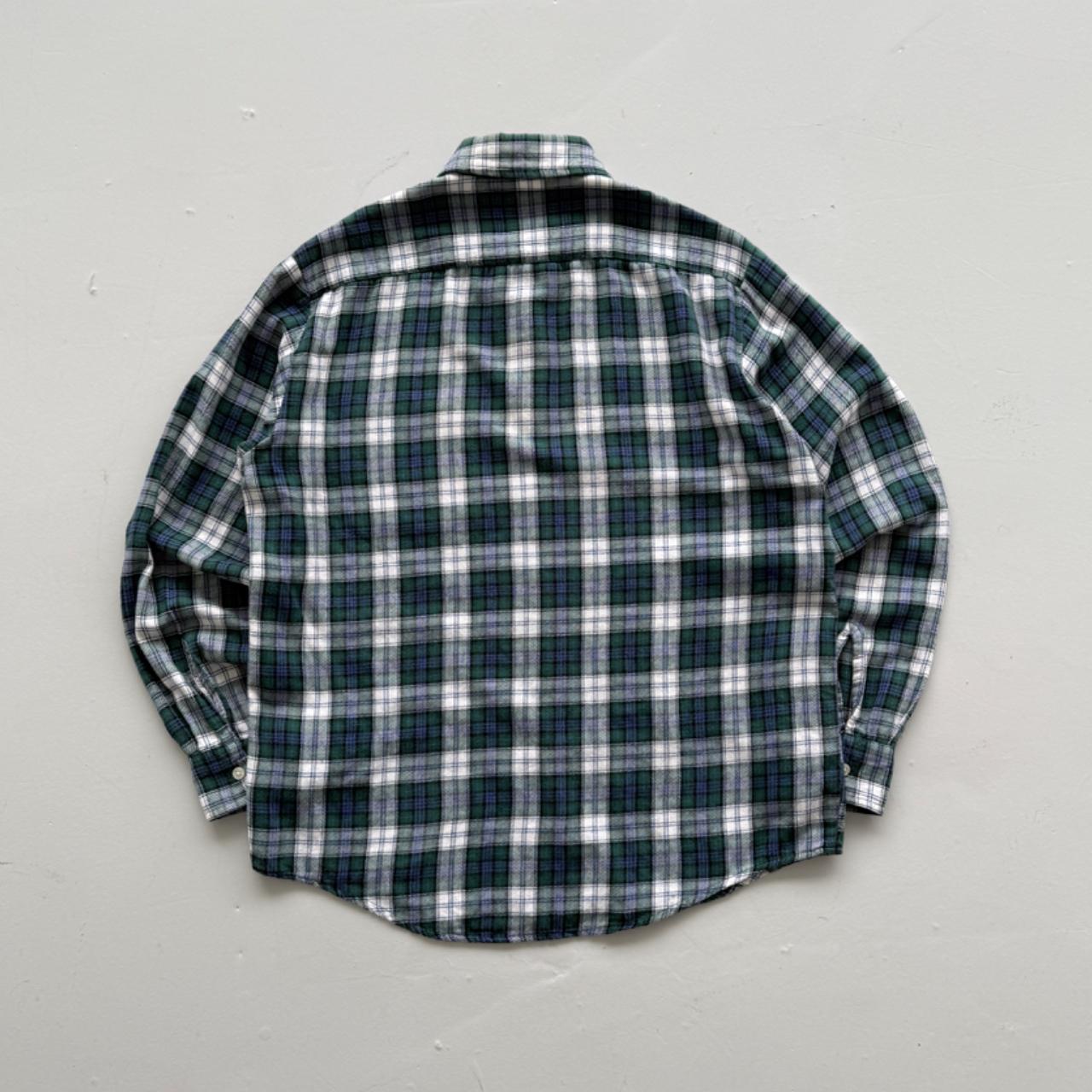 Green and Blue Checkered Long Sleeve 90s Vintage Flannel Shirt - Large