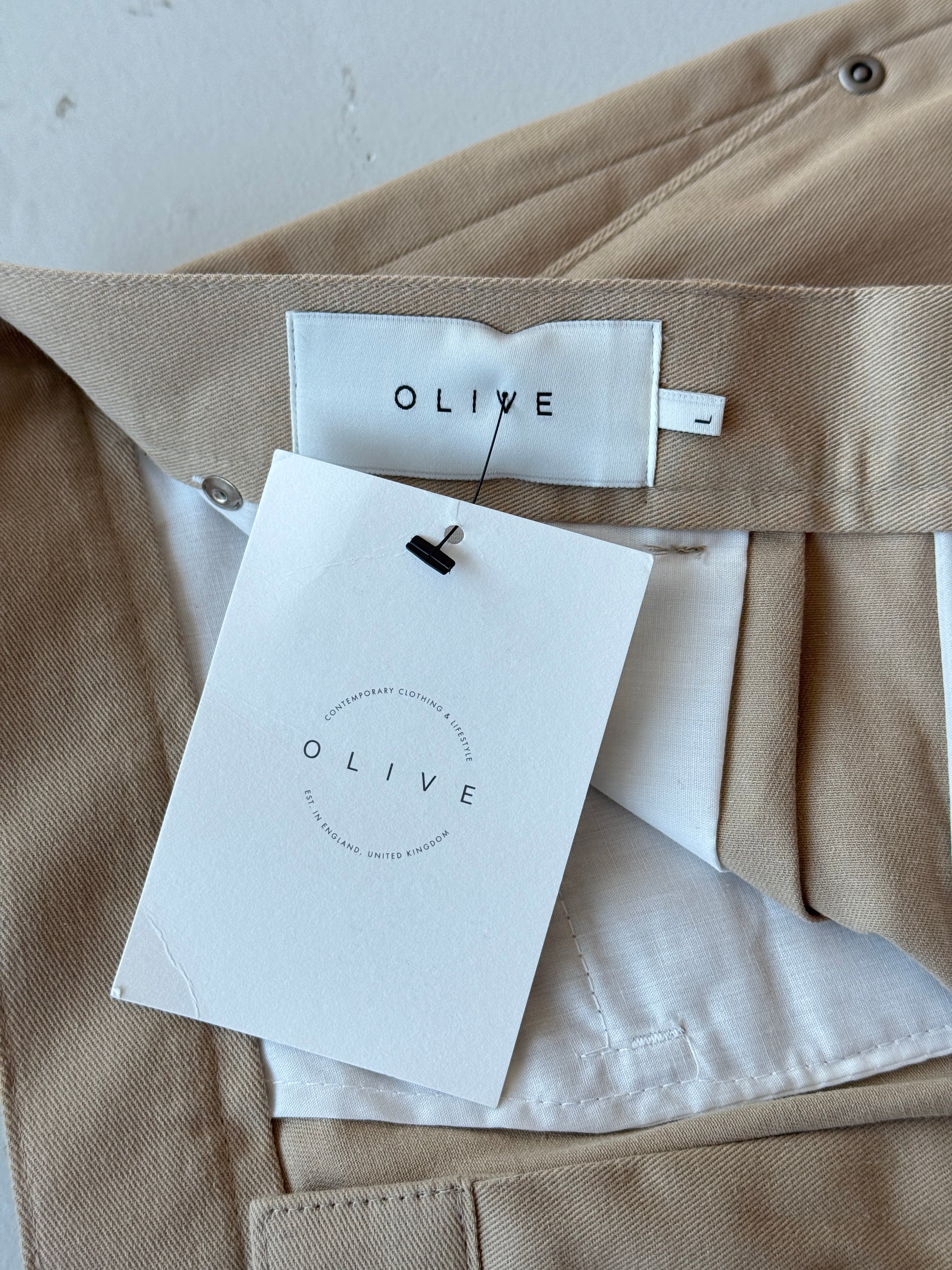 Cream Olive Menswear Wide Led Pleated Suit Trousers - W32 x L29