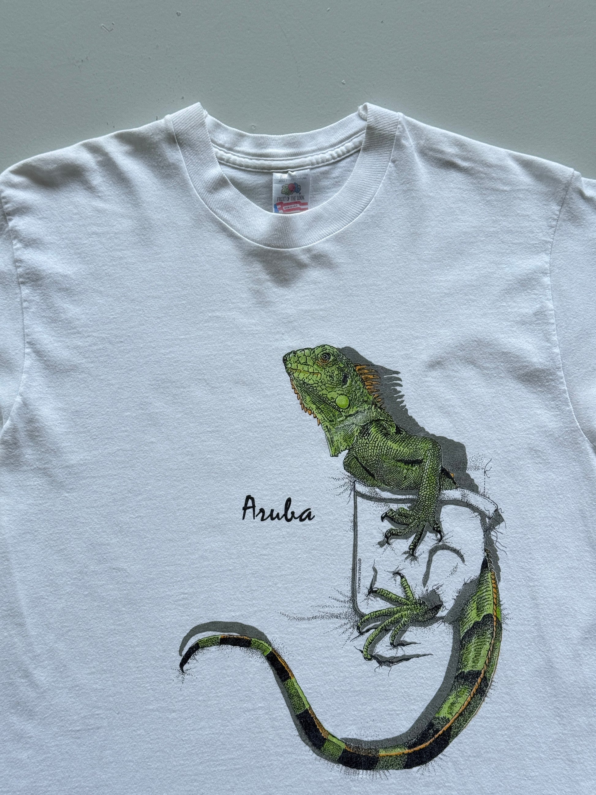 White Aruba 90's Vintage Single Stitch Tourist Graphic T-Shirt - Small