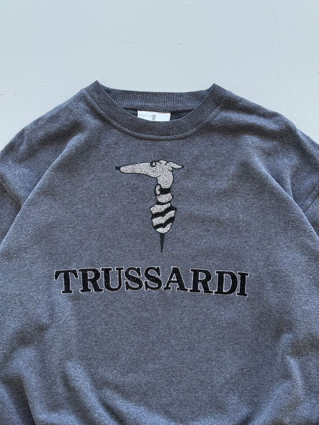 Grey Trussardi 90's Vintage Designer Italian Graphic Sweatshirt - Medium