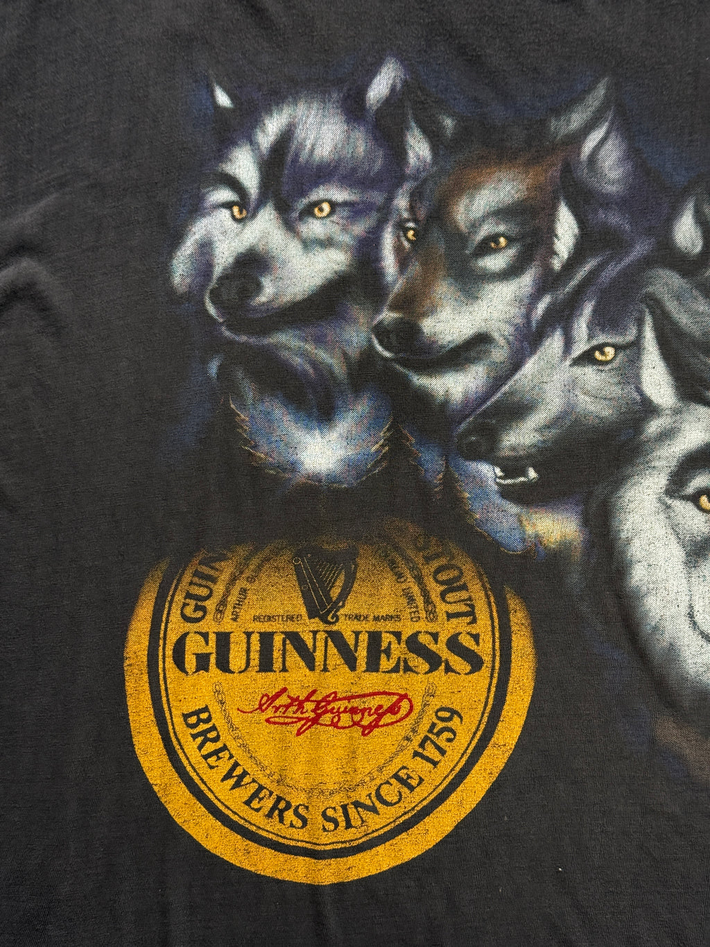 Black Guinness Wolf Graphic 90's Vintage T-Shirt - XL