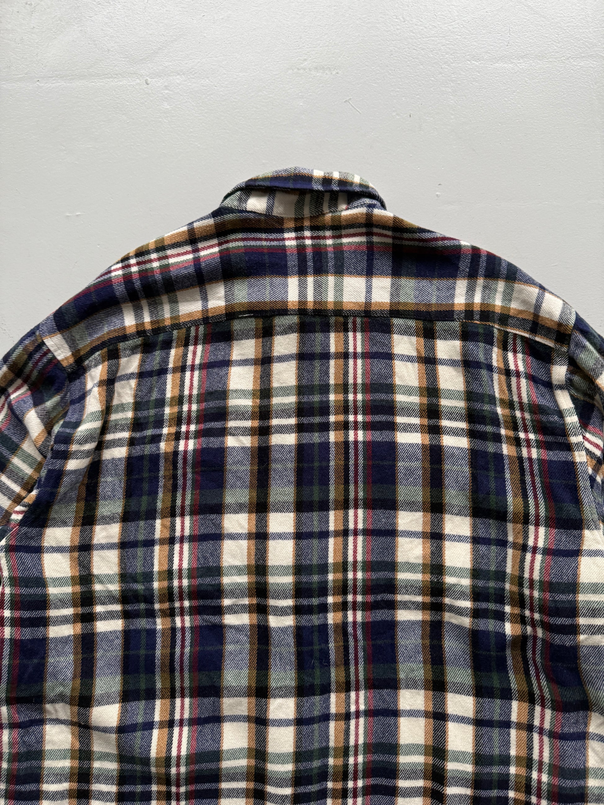 Blue Chequered 90's Vintage Western Long Sleeve Button Down Shirt - Large