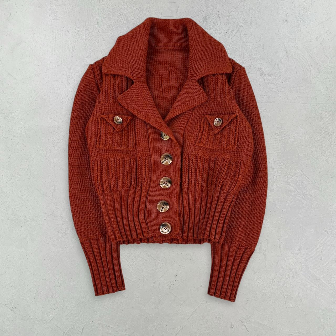 Vintage Knitted Y2K Orange Top - Small Size 8