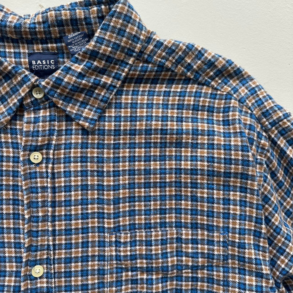 Blue Brown Checkered Basic Editions 90s Vintage Long sleeve - XL
