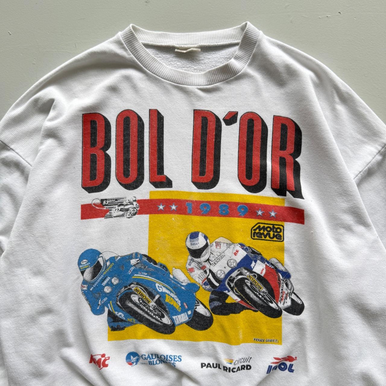 White Bol D'or Motorcycle 1989 Vintage Graphic Sweatshirt - Large