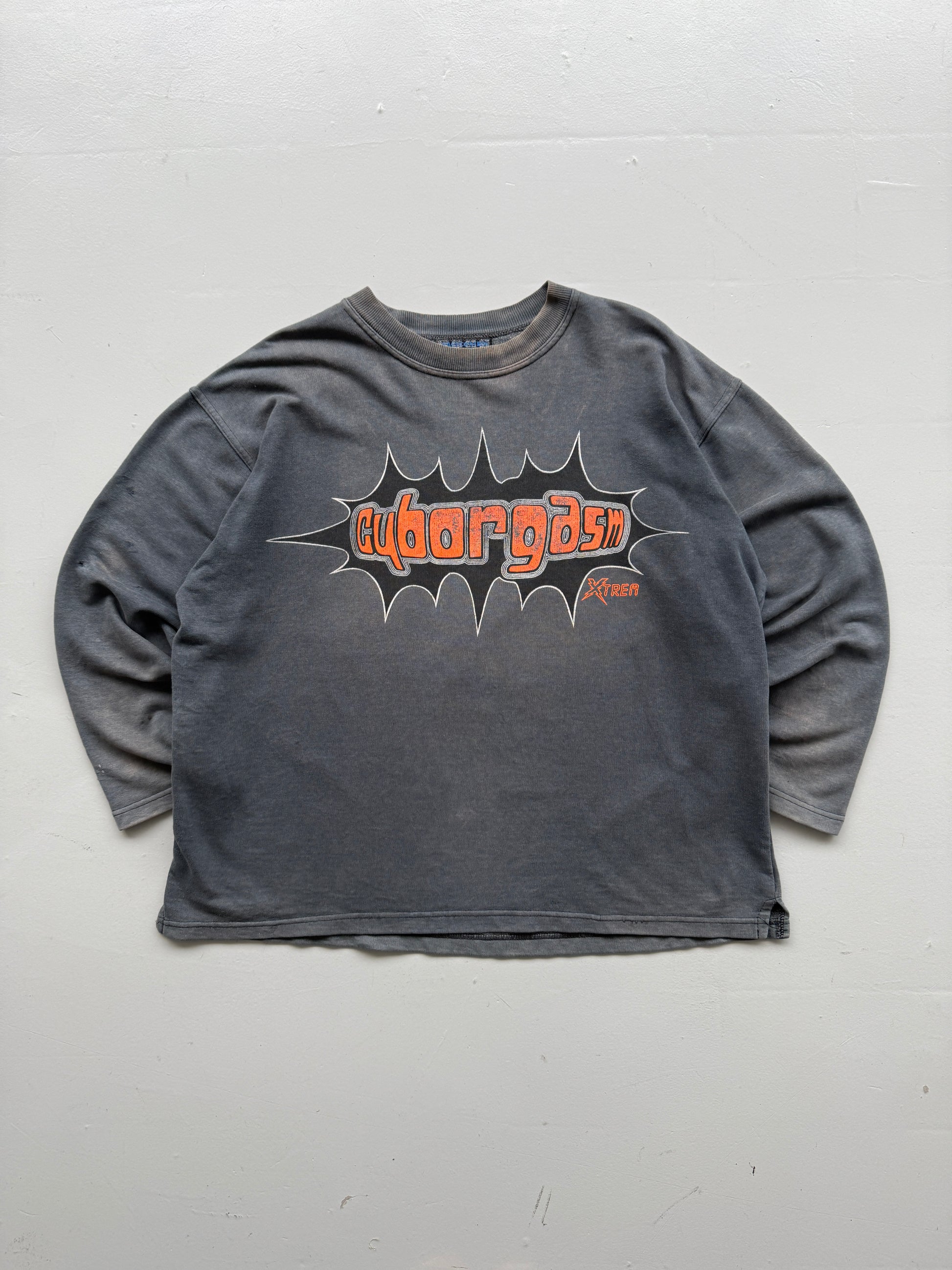 Faded Grey Cybergasm 90's Vintage Sci-Fi Rave Graphic Sweatshirt Jumper - XL