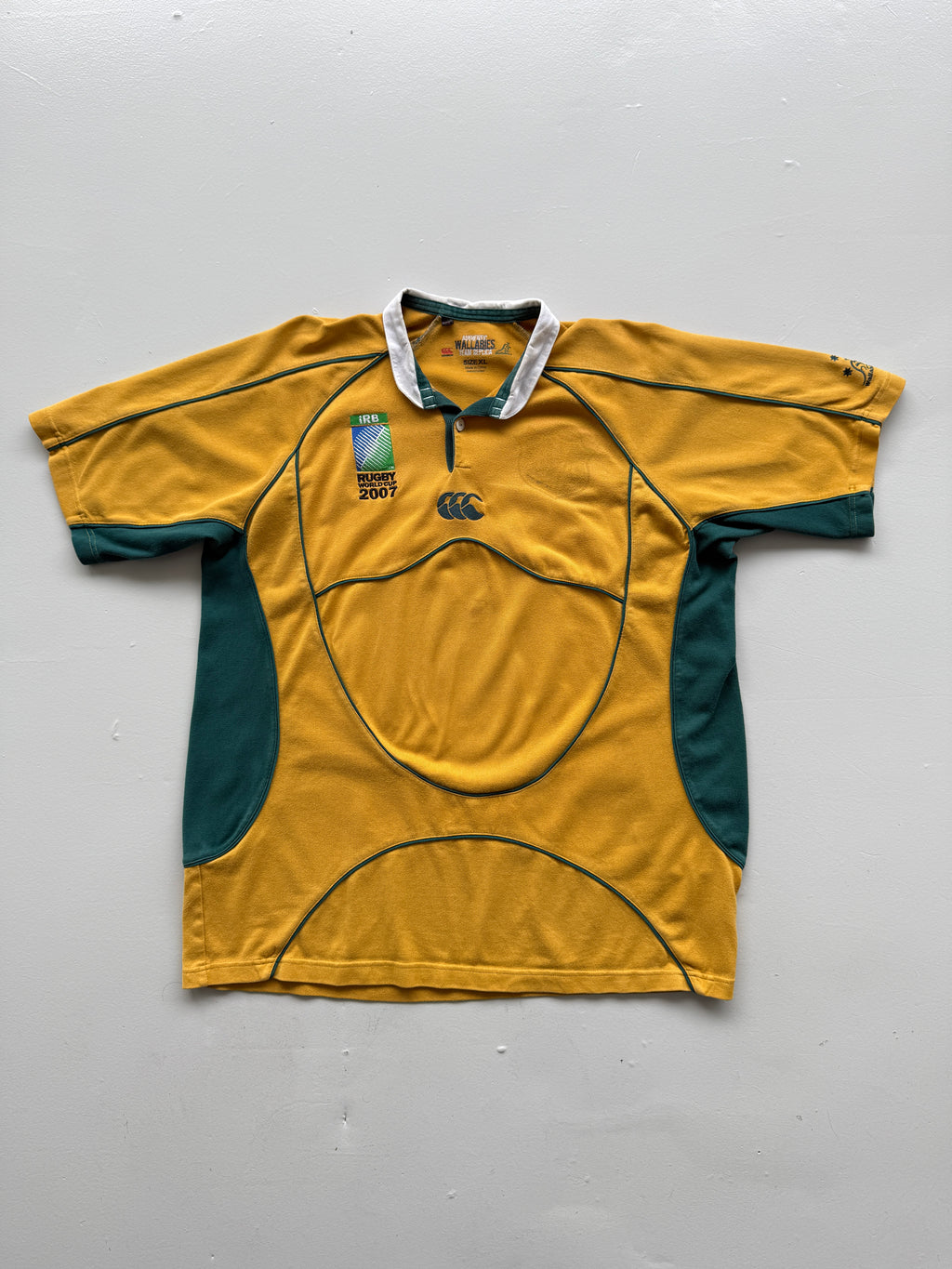 Yellow Australia 00's Vintage Wallabies Rugby Polo Jersey - XL