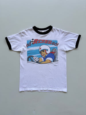 White Speed Racer 90's Vintage Anime Graphic Ringer T-Shirt - Medium