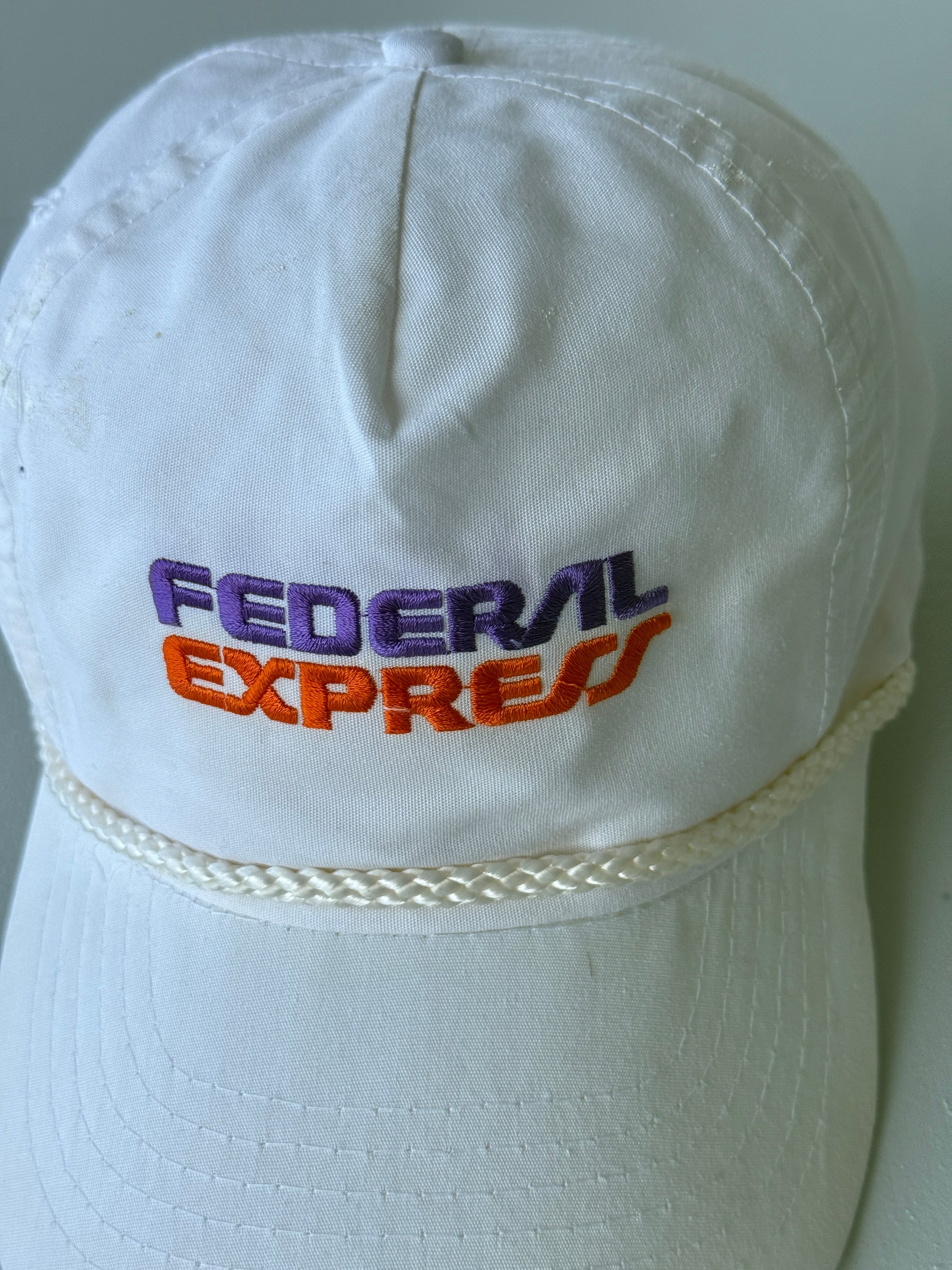 White Federal Express 90's Vintage SnapBack Trucker Cap