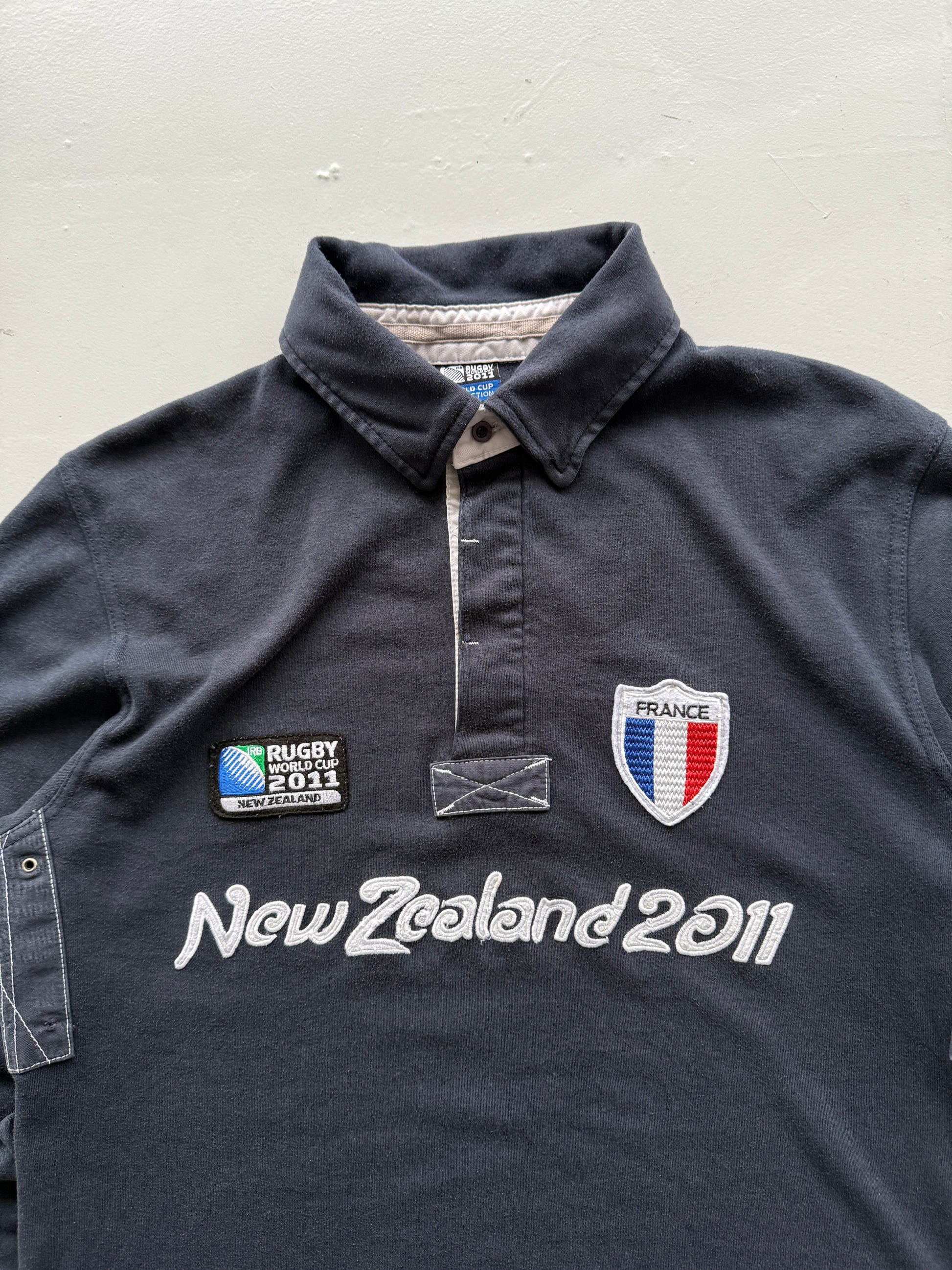 Navy New Zealand 2011 Rugby World Cup Vintage Long Sleeve Polo - Large
