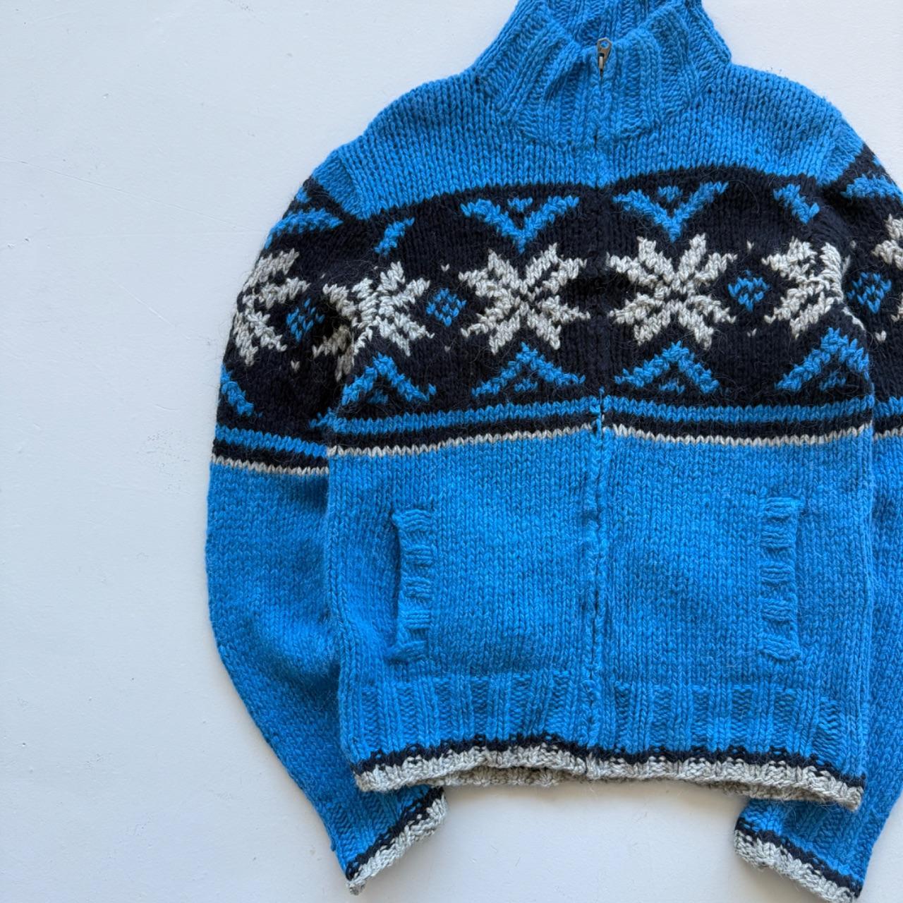 Blue Full Zip 80s Chunky Knit Cardigan - Medium