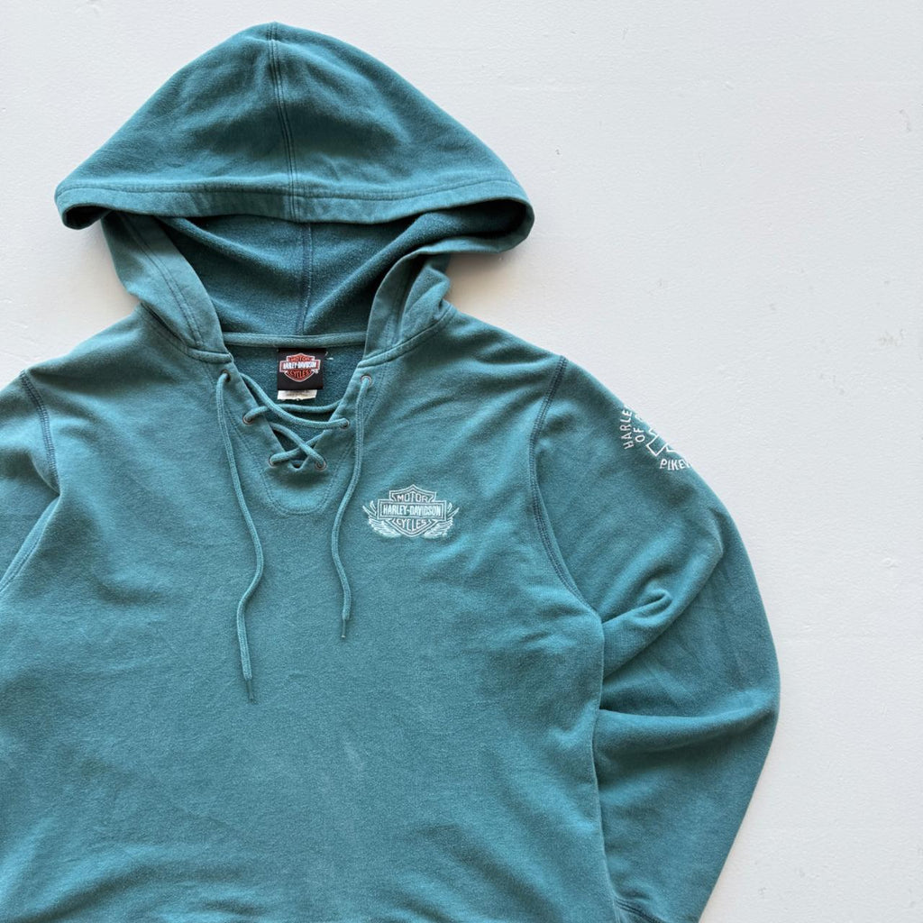 Blue Harley Davidson 00's Y2K Jumper Hoodie - Womens Large