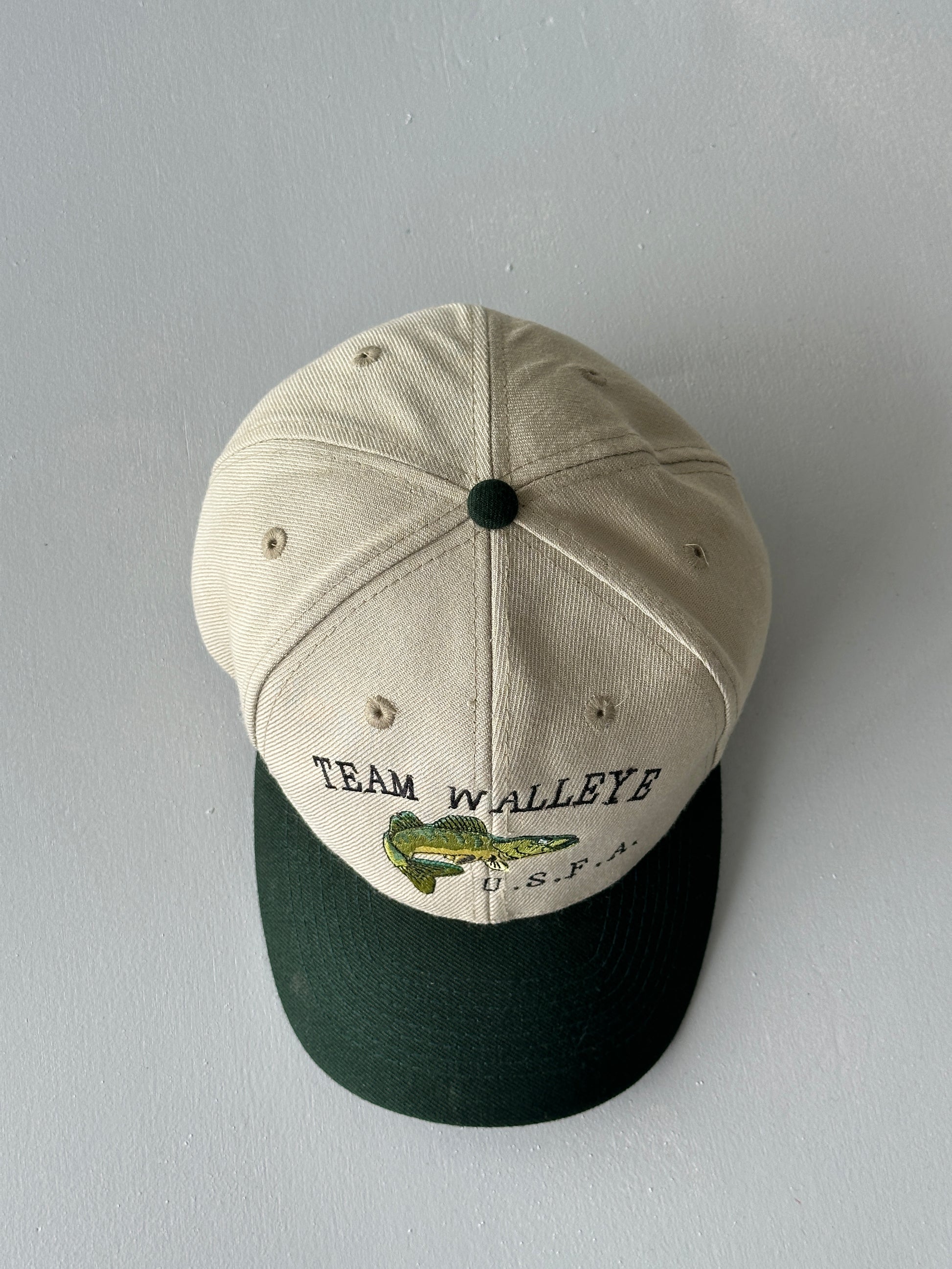 Stone / Green Team Walleye U.S.F.A. 90's Vintage SnapBack Trucker Cap