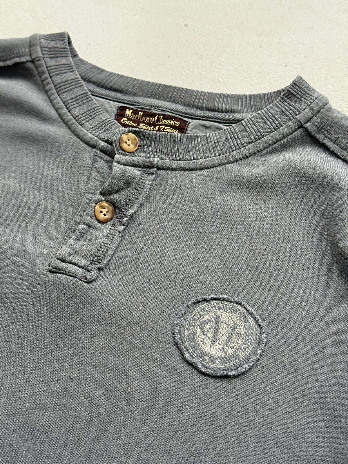 Marlboro Classics Faded Grey 90's Vintage Henley Sweatshirt - 2XL