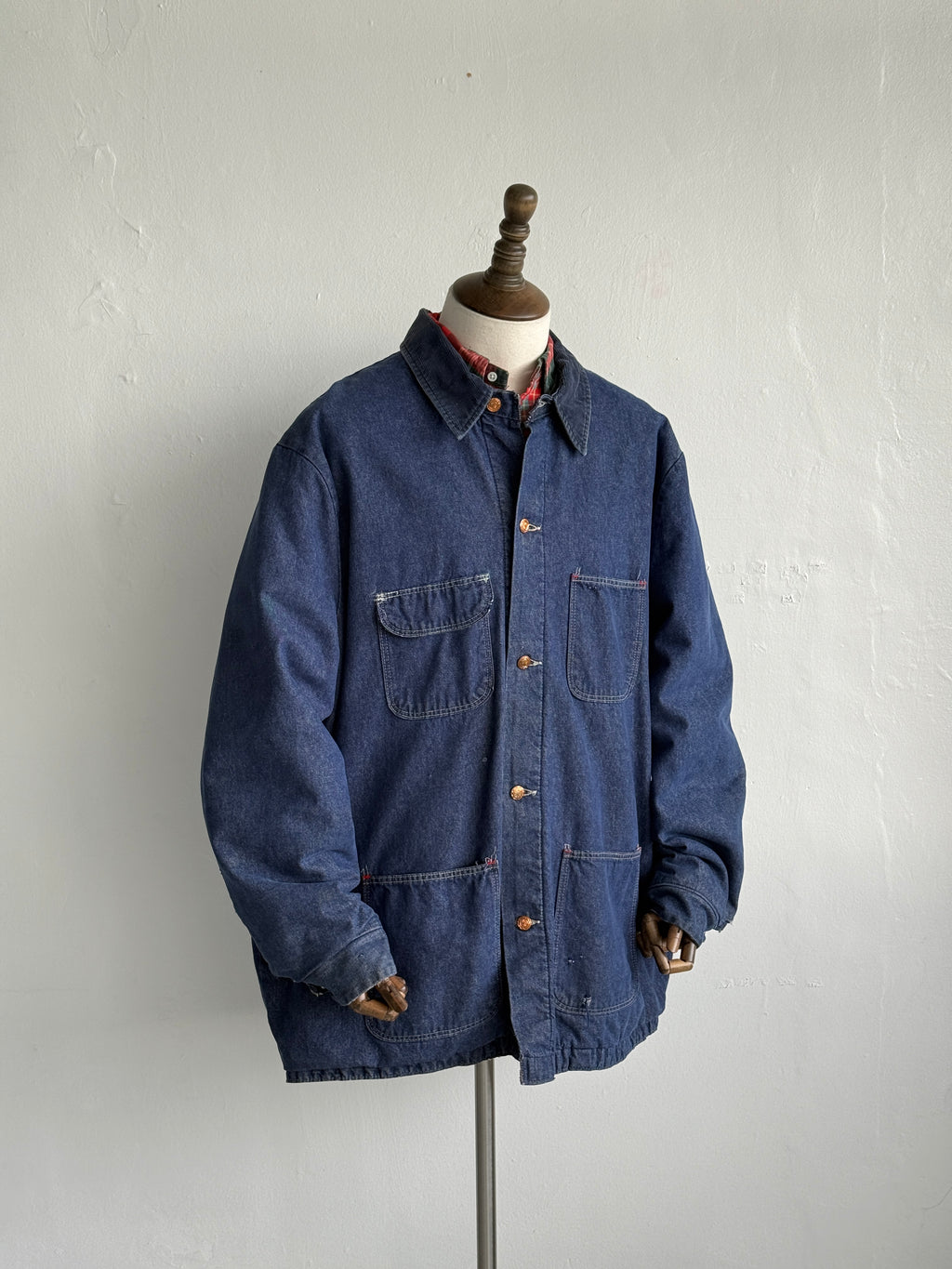 Blue Flannel Lined Denim 70's Vintage Chore Jacket - 2XL