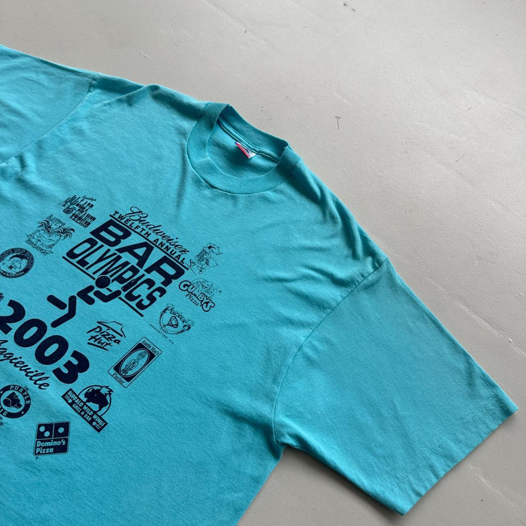 Blue Olympic Bars Drinking 90s Vintage T-shirt - Large
