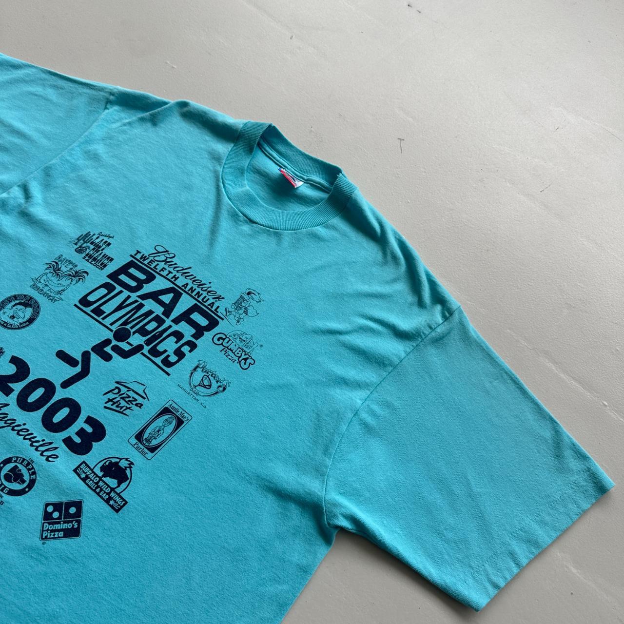 Blue Olympic Bars Drinking 90s Vintage T-shirt - Large