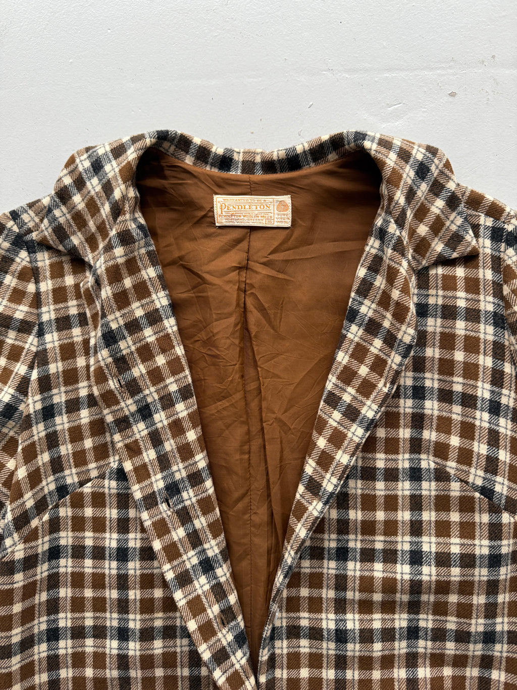 Brown Check Pendleton 80's Vintage Lined Wool Dress - UK 14