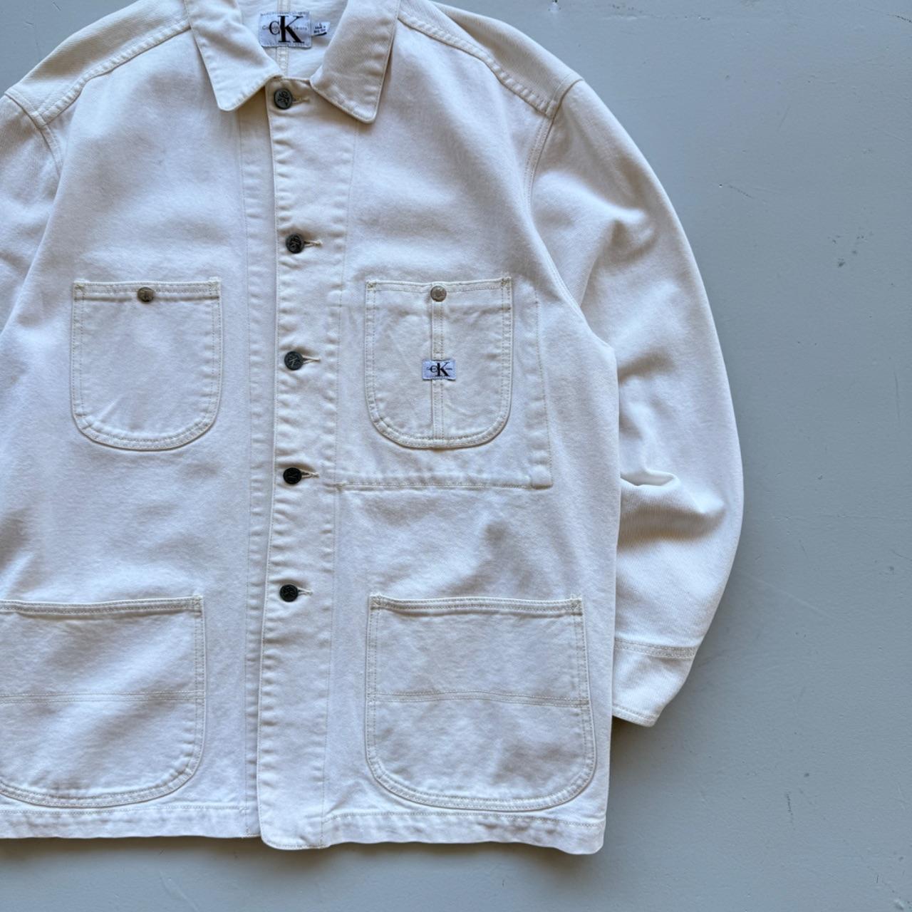White Calvin Klein 90’s Vintage Denim Chore Coat - Large