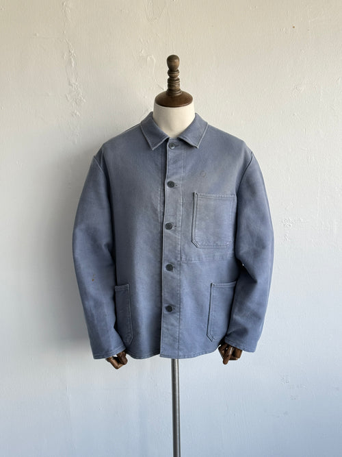 Faded Blue Moleskin German Made 60's Vintage Workwear Chore Jacket CH472 - Large