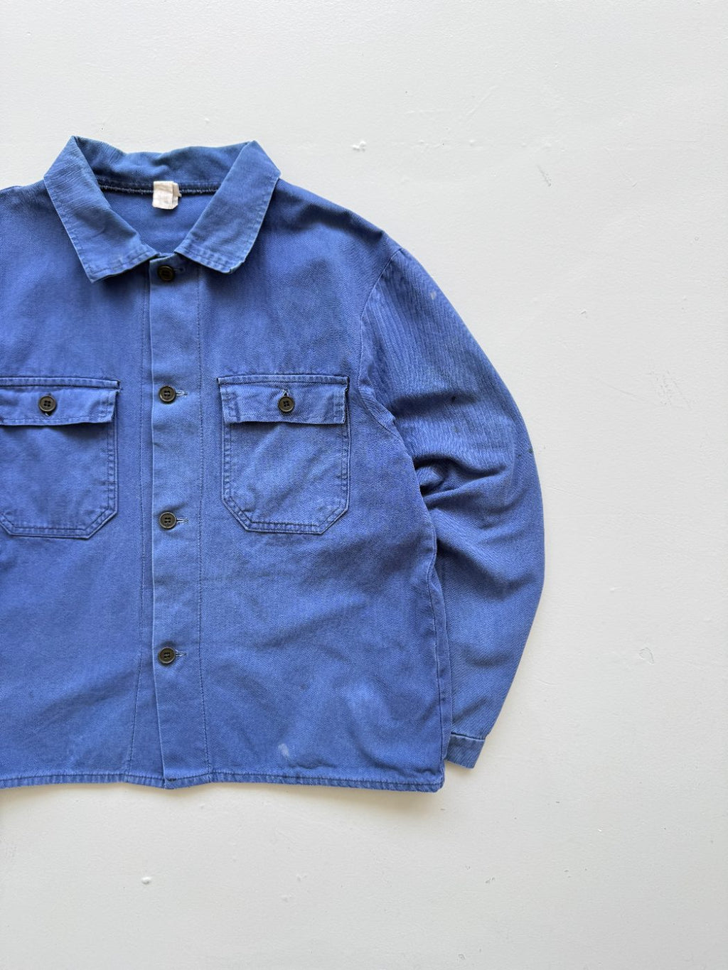 Blue French Herringbone 1970's Vintage Workwear Chore Jacket CH330 - Small
