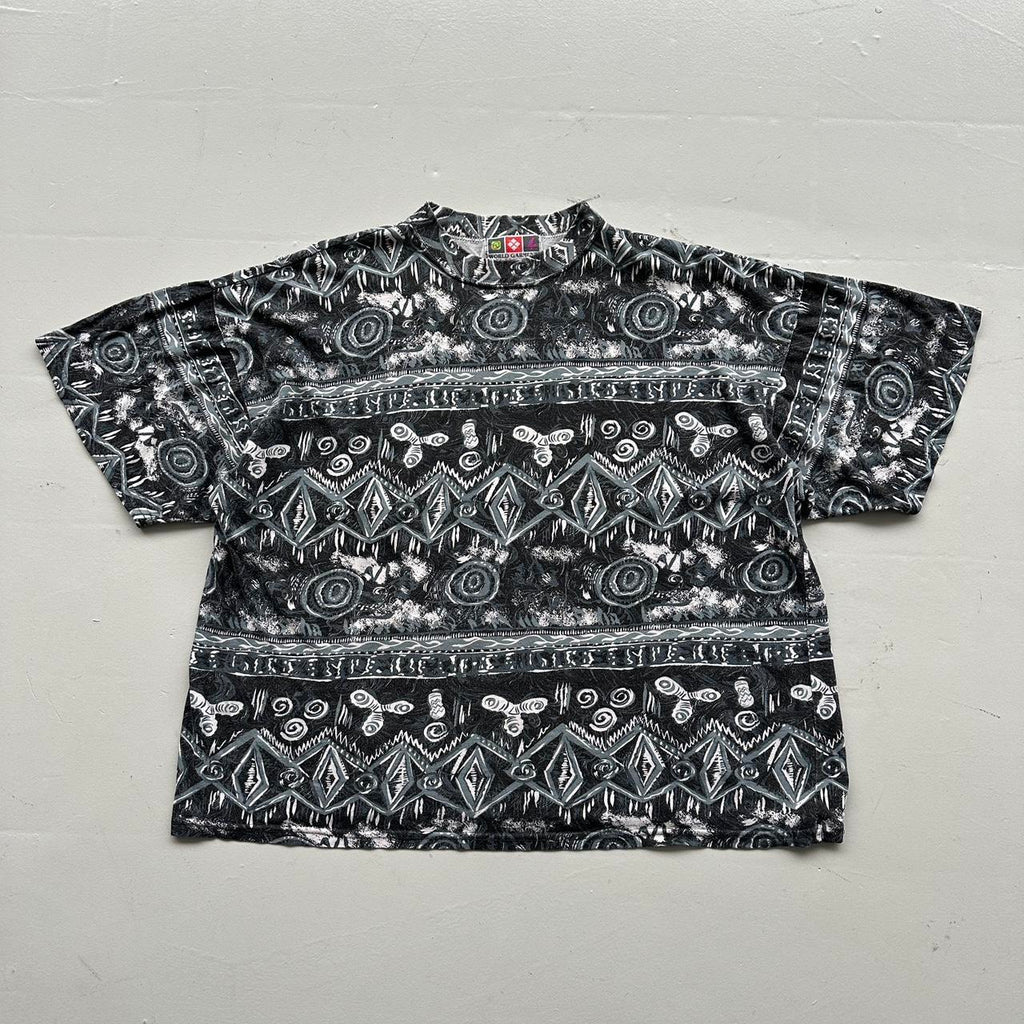 Grey Patterned Surf 90s Vintage Graphic T-Shirt - Boxy XL