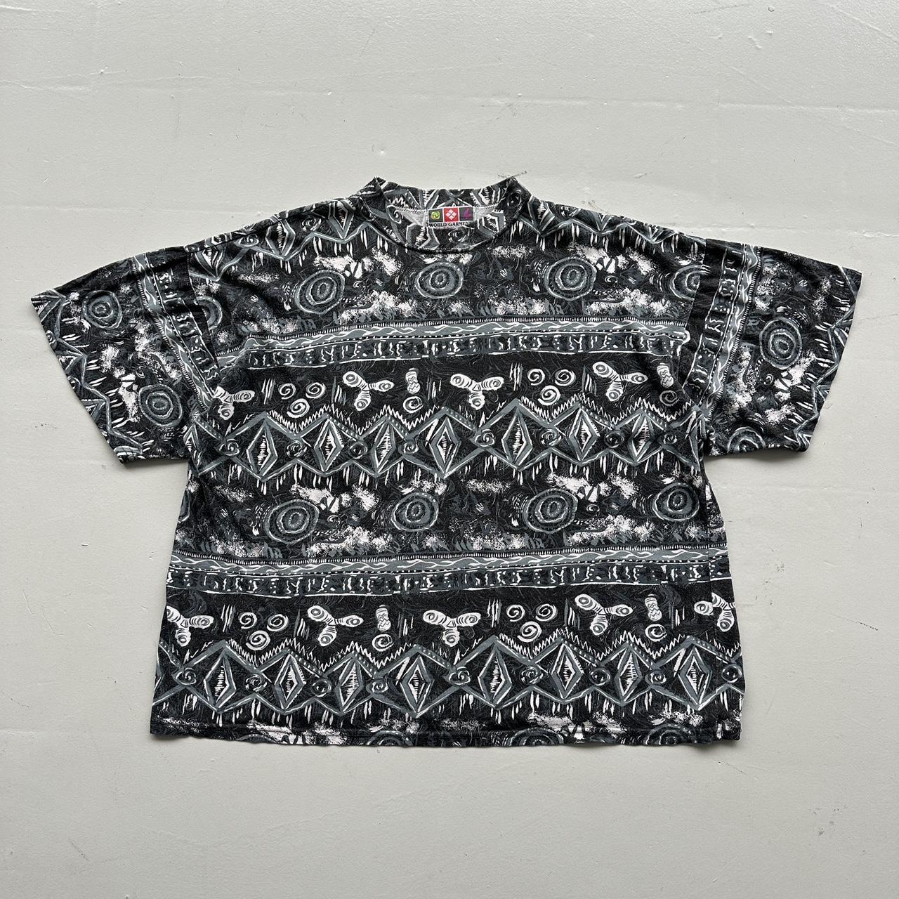 Grey Patterned Surf 90s Vintage Graphic T-Shirt - Boxy XL