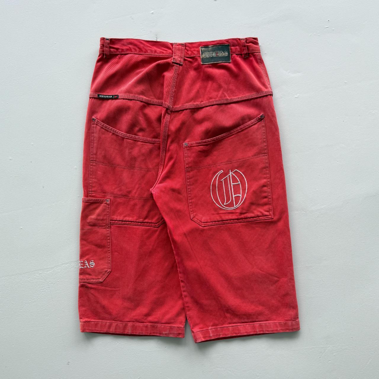Red Overzeas Denim Y2K Hip-Hop Cargo Shorts - 32"