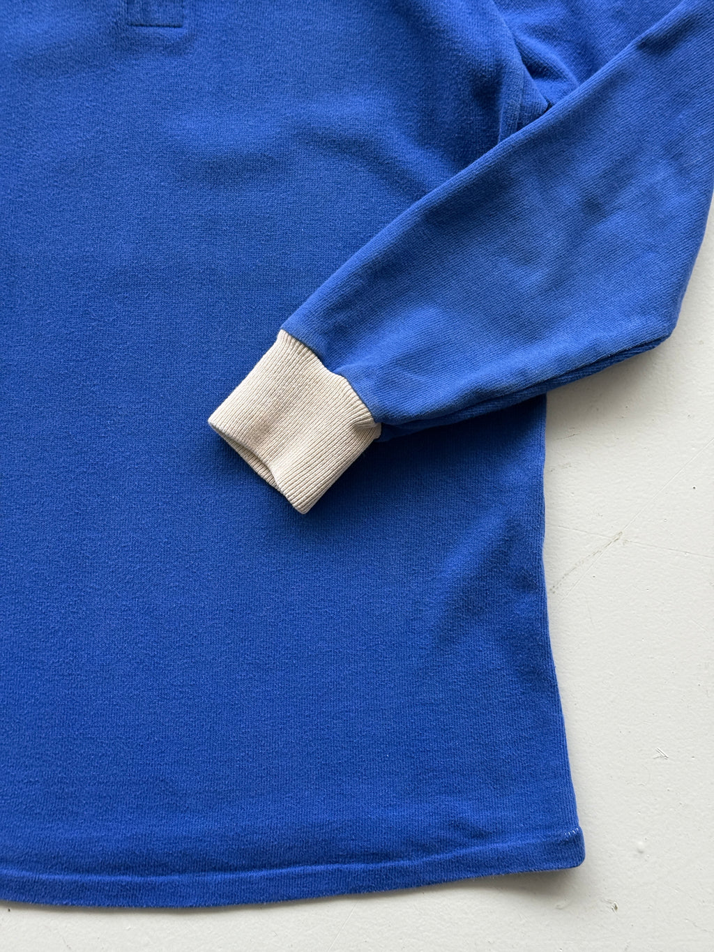 Blue French 80's Vintage Long Sleeve Rugby Jersey Polo - Medium