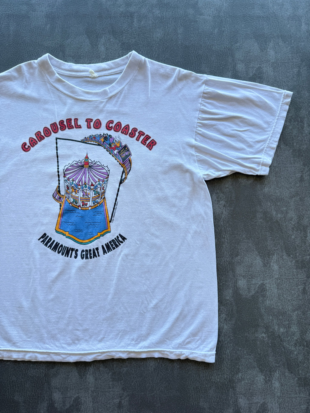White Paramount's Great America Carousel to Coaster 1993 10K Race Vintage Graphi
