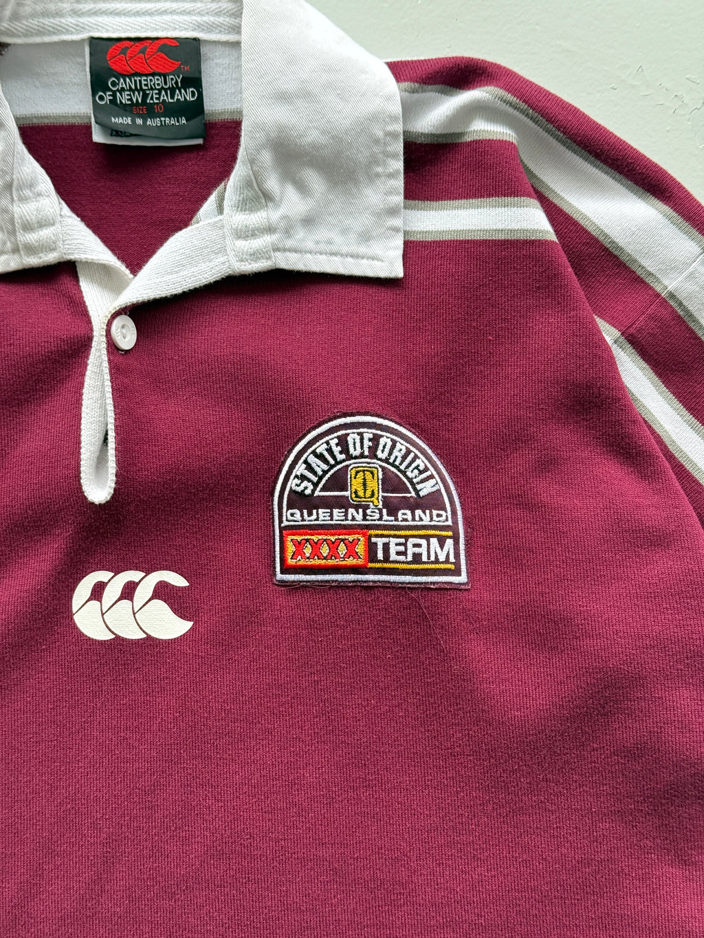 Maroon Queensland Origins 90's Vintage Long Sleeve Rugby League Jersey - Kids 10